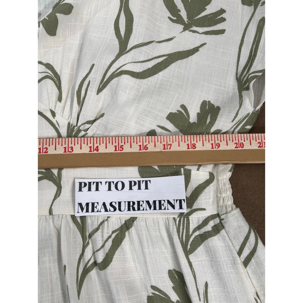 White Closet Elements Linen Blend Cream Olive Green Empire Waist Maxi Dress XL - Picture 6 of 12
